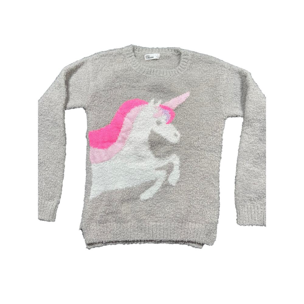 Epic Threads Sweater Pink & White Unicorn Gray &  Silver Threads - Youth L